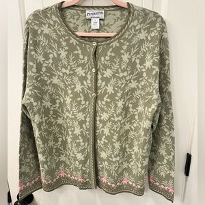 Vintage Pendleton Green Floral Knit Cardigan Sweater L